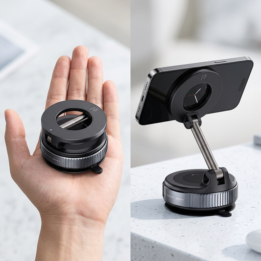 MagSeal magnetic phone mount shown folded and unfolded